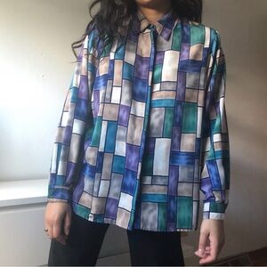 🍓 Alfred Dunner Color Block Button Down Shirt Blouse - 18